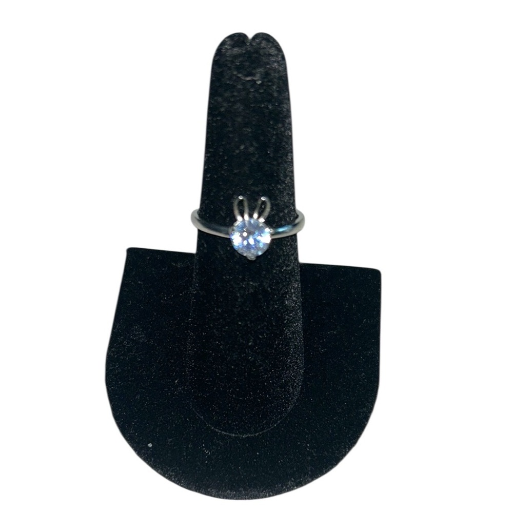 925 Sterling Silver Bunny With Clear Cubic Zerconia Gemstone Easter Ring